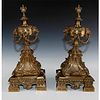 2 MONUMENTAL SOLID BRONZE BEAUX ARTS FIREPLACE ANDIRONS
