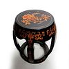 CHINESE GARDEN SEAT, BLACK WITH GOLD FLORAL CARVING