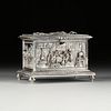 AN ANTIQUE FRENCH SILVERPLATED METAL JEWELRY CASKET, FOR SPANISH MARKET, SIGNED, LAST QUARTER 19TH CENTURY,