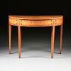 A FEDERAL SATINWOOD AND VARIOUS WOODS MARQUETRY DEMI LUNE GAMES TABLE, POSSIBLY SOUTHERN STATES, CIRCA 1800,