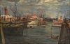 AMERICAN SCHOOL (20th Century) A PAINTING, "View of Shrimp Boats and Tugboats in the Harbor,"