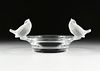 A LALIQUE FROSTED AND CLEAR TWO SPARROWS CRYSTAL BOWL, MODEL NO 11000, ENGRAVED SIGNATURE, THIRD QUARTER 20TH CENTURY,
