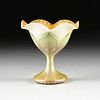 A QUEZAL ART GLASS FOOTED COMPOTE VASE, SIGNED, NEW YORK, EARLY 20TH CENTURY,