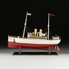A VINTAGE GERMAN PAINTED TIN STEAM POWERED MODEL BOAT, POSSIBLY BING, CIRCA, 1923,