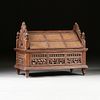 AN ANGLO INDIAN CANED AND CARVED HARDWOOD CHEST, POSSIBLY SOUTHEAST ASIAN, 19TH CENTURY,