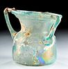 Roman Glass Ribbed Jar w/ Three Handles
