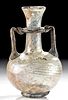 Roman Glass Footed Vase w/ Cobalt Blue Trail Handles