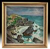 Signed, Framed W. Draper Painting - Bermuda Surf, 1968