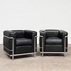 Pair of Leather and Chrome Le Corbusier 'LC2' Chairs, for Cassina