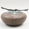 Contemporary Raku Pottery Bowl with Bronze Cover and Twig Form Finial