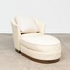 Art Deco Style Linen Upholstered Chair and Ottoman