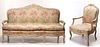 A 20TH CENT LOUIS XV STYLE OPEN ARM SOFA WITH FAUTEUIL