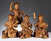 FOUR 19TH CENT. CHINESE CARVED AND GILDED WOOD FIGURES
