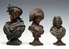 THREE PATINATED SPELTER BUSTS