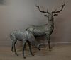 Pair Of Life Size Sculpted Bronze Deer.