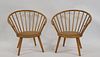 AKITAMOKKO. Signed Pair Of Fan Back Chairs.