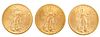 3 St. Gaudens $20 Gold Pieces 1908