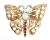 14k Gold Butterfly Pin, Opals & Rubies