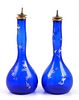 Pair Victorian Barber Bottles Enamel Cobalt Blue
