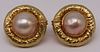 JEWELRY. Signed 18kt Gold and Mabe Pearl Ear Clips