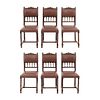 Lot of 6 chairs. France. 20th Century. Henri II. Carved in wlanut. Semi-open backrests and seats in faux leather.