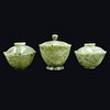 3 Chinese Jade Covered Bowls