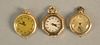 Three 14K gold lapel watches. total weight 38 grams.