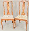Pair of Queen Anne style side chairs, Chinoiserie decorated with needlepoint seats. ht. 42 in., seat height 17 1/4 in. Provenance: The Estate of Ed Br