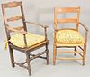 Two chairs, Jacobean armchair with ladder back on turned legs, 17th - 18th century (restored), along with a Continental ladder back chair. ht. 44 1/2 