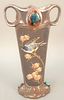 Bretby England jeweled vase, having two handles and painted bird on a flowering tree, circa 1900, marked Bretby England 1589. ht. 14 1/2 in. Provenanc