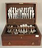 Large Wellner German silver plated flatware set in fitted mahogany box consisting of set for fourteen, to include fourteen tablespoons, fourteen dinne