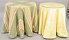 Pair of round tables with custom cloth tops. ht. 28 1/2 in., dia. 30 in.