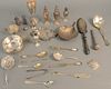 Group of sterling silver to include five Kirk and Son pieces, three enameled pieces, large serving spoon, two weighted pieces, salt, pepper, porringer