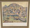 Ernest Lawson pencil signed print, mountainous village cove, pencil signed by many artists including Ernest Lawson, Roy Brown, Eugene Higgins, Fred Wr