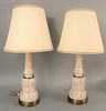 Pair of white opaline glass table lamps having gold decoration and enameled rose jewels. total ht. 30 in. Provenance: Estate of William and Teresa Pat