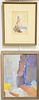 Seven piece lot to include three Frank Norie watercolor paintings, "Ship at Sea", sight size 2 3/4 in. x 4 in., "Docks", sight size 6" x 4", "Unloadin