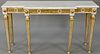 Italian neoclassical marble top side table with marble top white with gold highlights. ht. 27 1/2 in., wd. 50 in. Provenance: The Estate of Ed Brenner