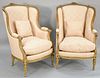 Pair of Louis XIV style bergers with custom silk upholstery. ht. 42 1/2 in., wd. 28 in. Provenance: Former home of Mel Gibson, Old Mill Rd, Greenwich,