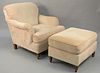 Kravet furniture upholstered chair and ottoman. ht. 36 in., wd. 35 in. Provenance: Former home of Mel Gibson, Old Mill Rd, Greenwich, CT