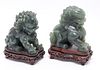 Chinese Carved Green Hardstone Foo Dogs, Pair