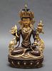 Painted & Gilt Bronze Seated Guanyin Figure