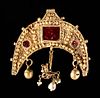 Byzantine 18K Gold Pendant, Glass Inlays, Pearls, Bird