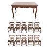 Comedor. Francia. SXX. Estilo Luis XV. En de madera. Consta de: Mesa con extensiones; 2 sillones y 8 sillas. 79 x 150 x 110 cm.