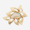 Opal and yellow gold foliate brooch