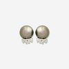 Black South Sea cultured pearl and diamond earrings