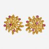 Freeform ruby and yellow gold earrings