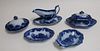 7 Flow Blue 'Scinde' Transferware Table Wares 19th