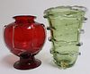 2 Venetian Colored Glass Vases