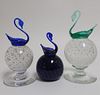 Three Pairpoint Swan Topped Paperweights