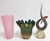2 Venetian Vases & S. Frattini Glass Sculpture